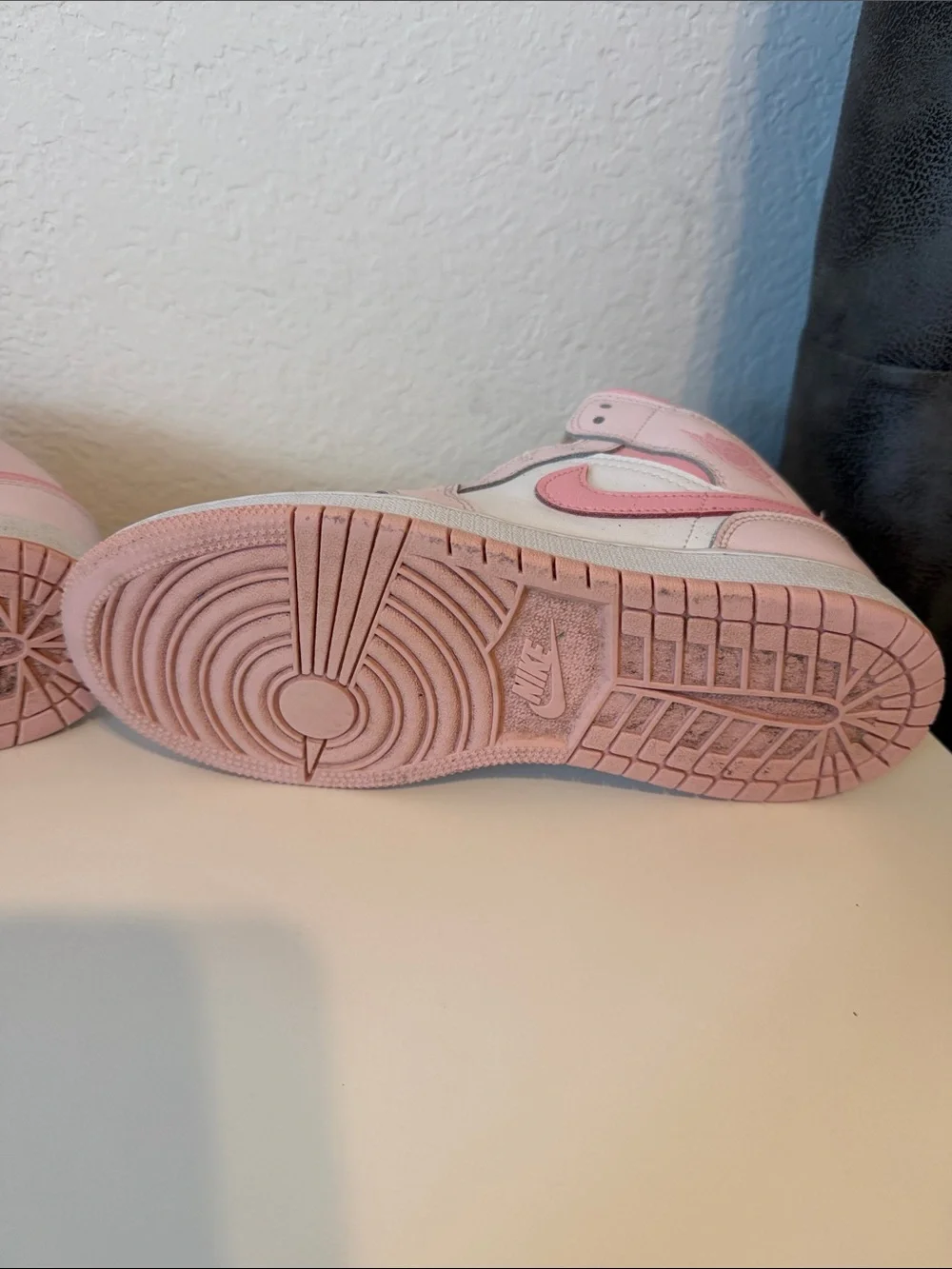 Nike Air Jordan Kids Pink and White High-Top Sneakers with Pink Swoosh